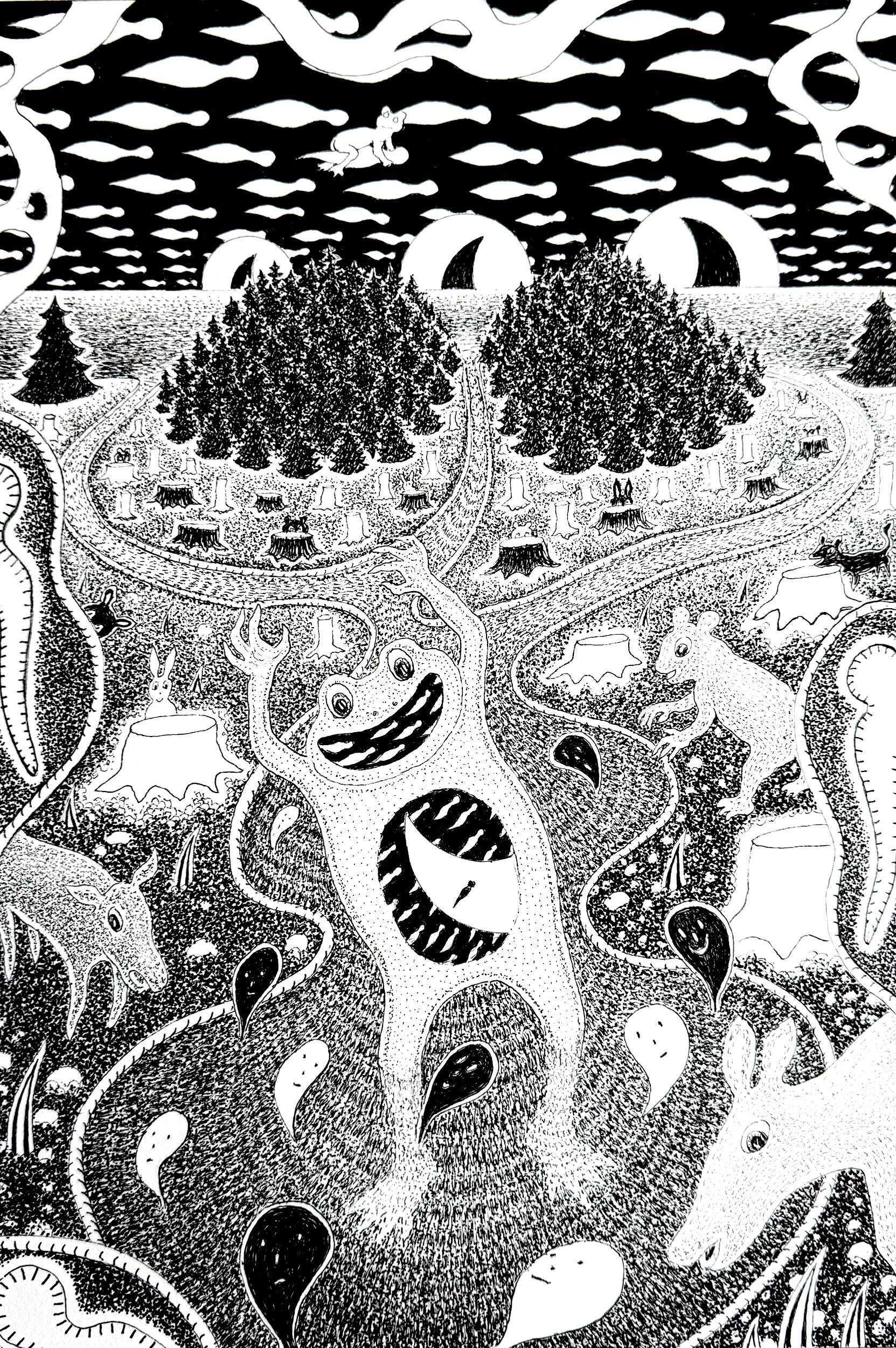 What are You Wading for, Ink drawing, 13_ x 9_, 2026